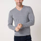 Maglione in lana merino con scollo a V grigio mélange