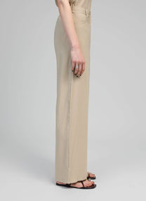 Pantaloni a zampa beige a vita alta