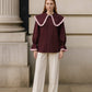 Camicia bordeaux con maxi colletto a contrasto e volant