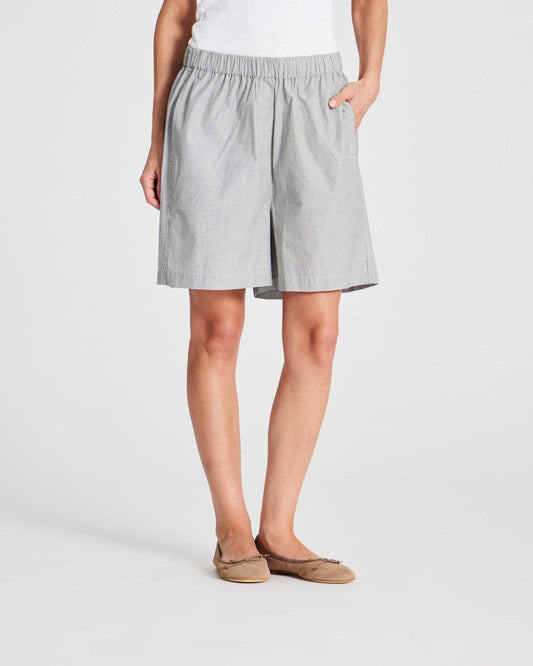 Shorts in popeline a righe grigio scuro ed écru