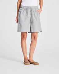 Shorts in popeline a righe grigio scuro ed écru