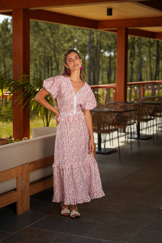 Gonna lunga a fiori con balze