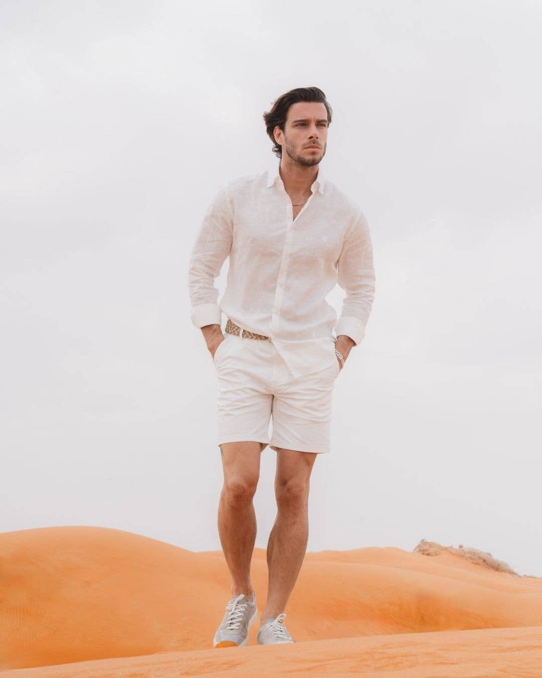 Camicia in lino riciclato avorio da uomo
