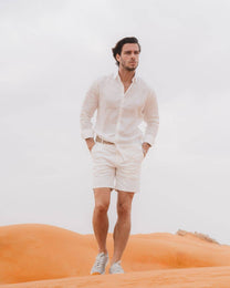 Camicia in lino riciclato avorio da uomo