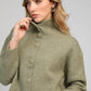 Cardigan in maglia verde tiglio con collo alto