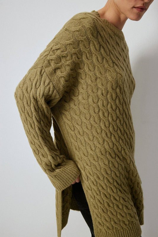 Maglione oversize a trecce verde oliva