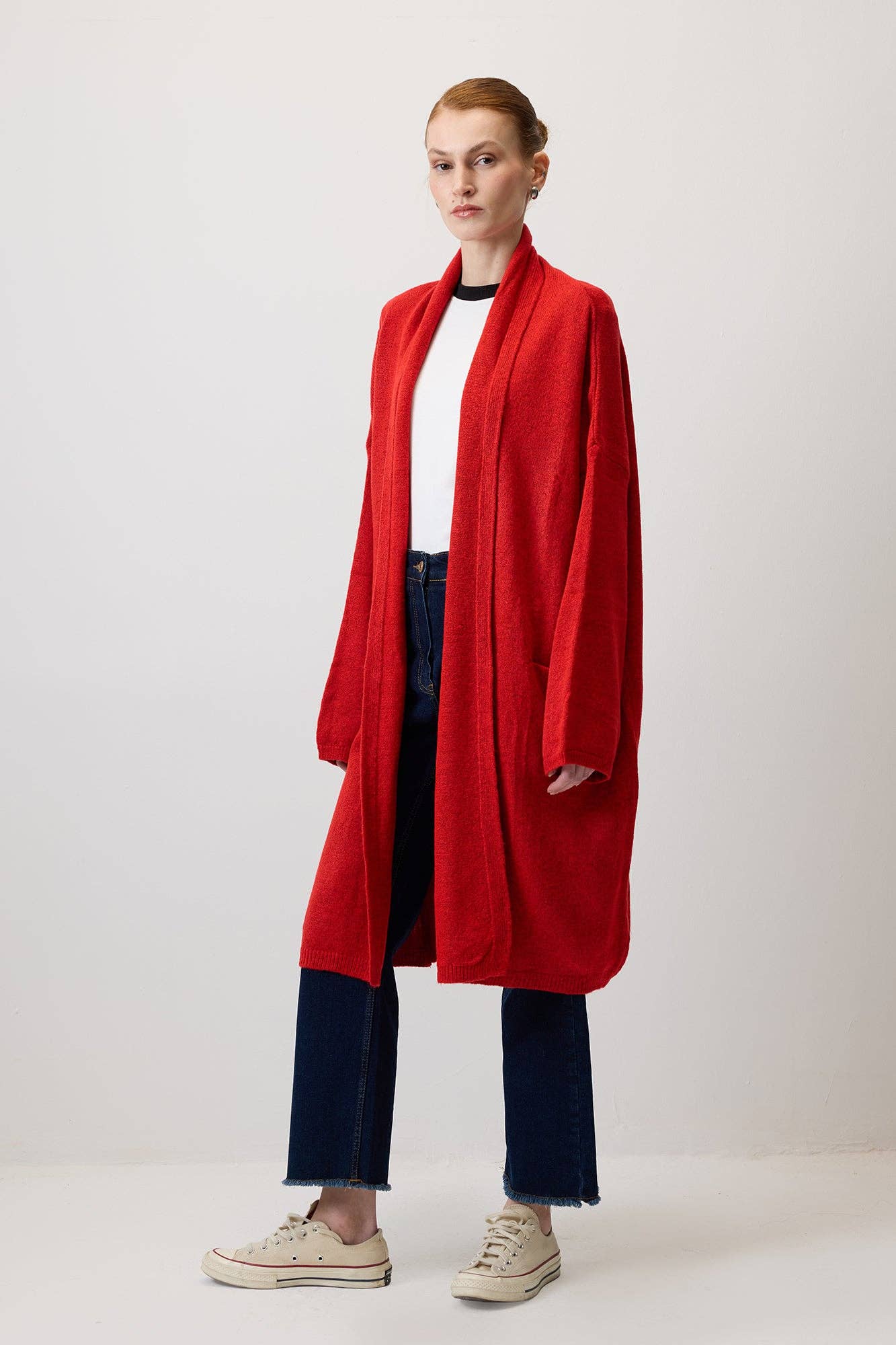 Cardigan oversize in maglia con tasche rosso