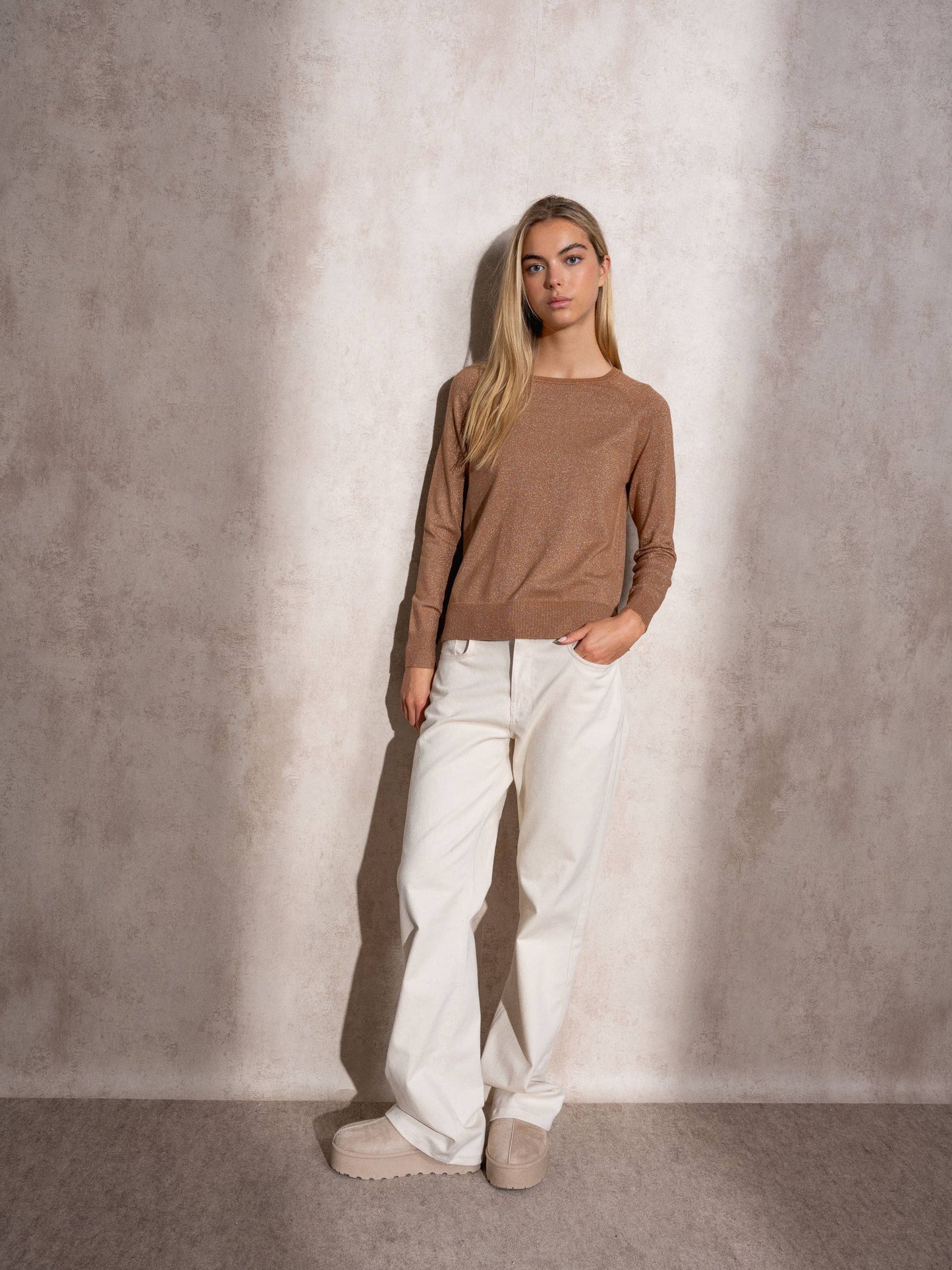 Maglione girocollo in lurex da donna
