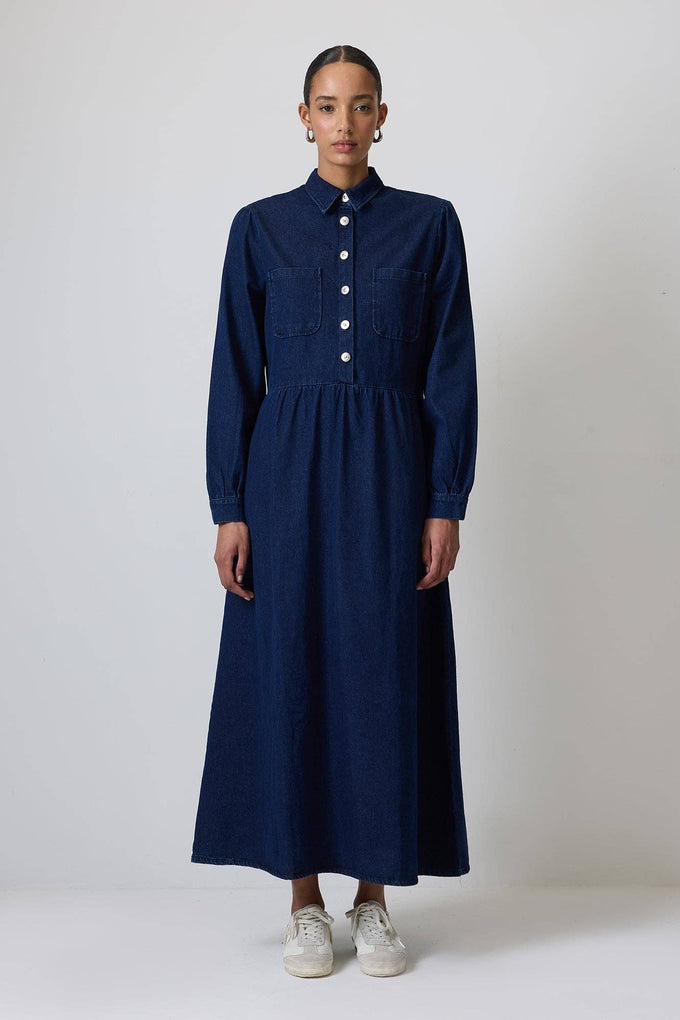 Abito camicia maxi in denim con tasche