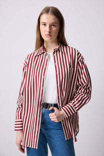 Camicia a righe verticali in viscosa con tasca