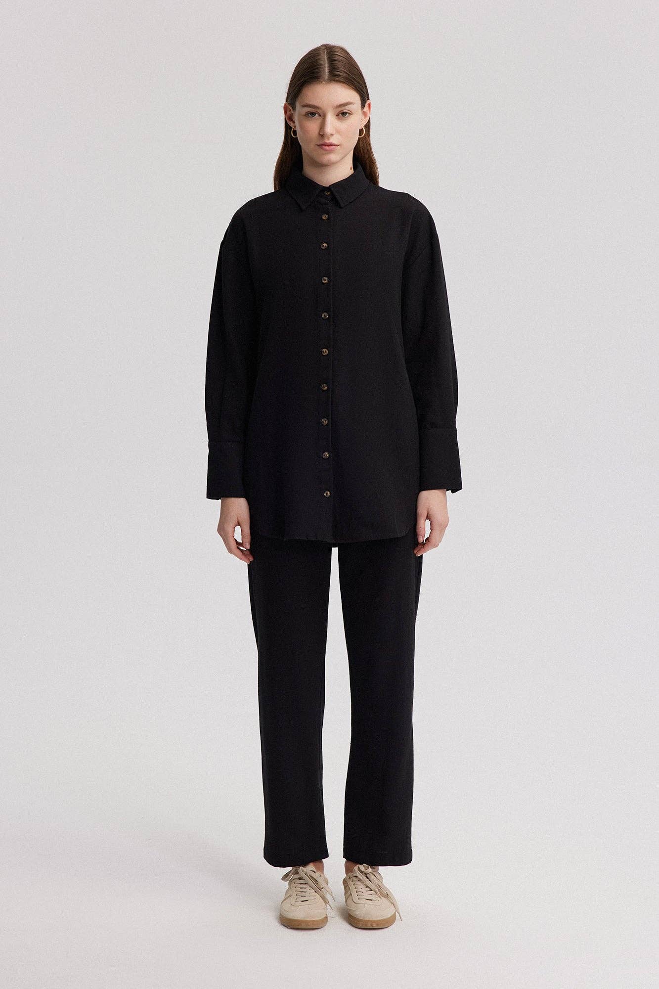 Camicia oversize effetto lino nera