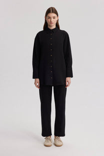 Camicia oversize effetto lino nera