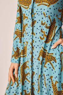 Abito chemisier lungo con stampa animalier