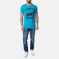 T-shirt uomo in cotone turchese con stampa moto
