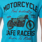 T-shirt uomo in cotone turchese con stampa moto