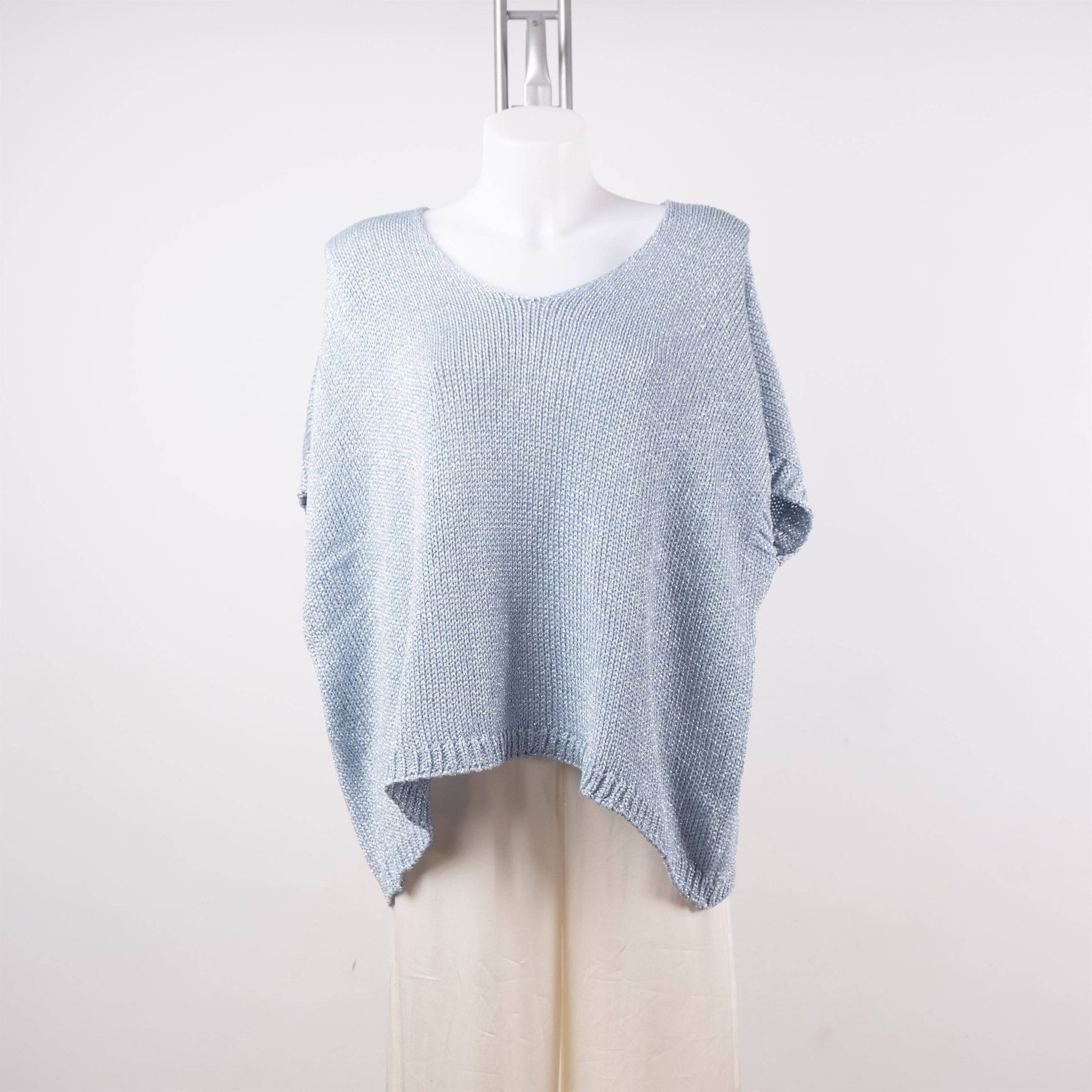 Maglione corto in maglia metallizzata con maniche corte