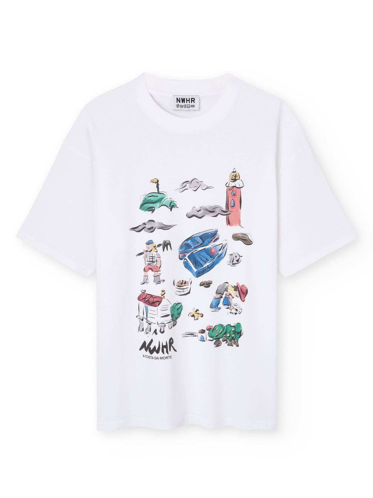 T-shirt Oversize Bianca con Stampa Costa da Morte