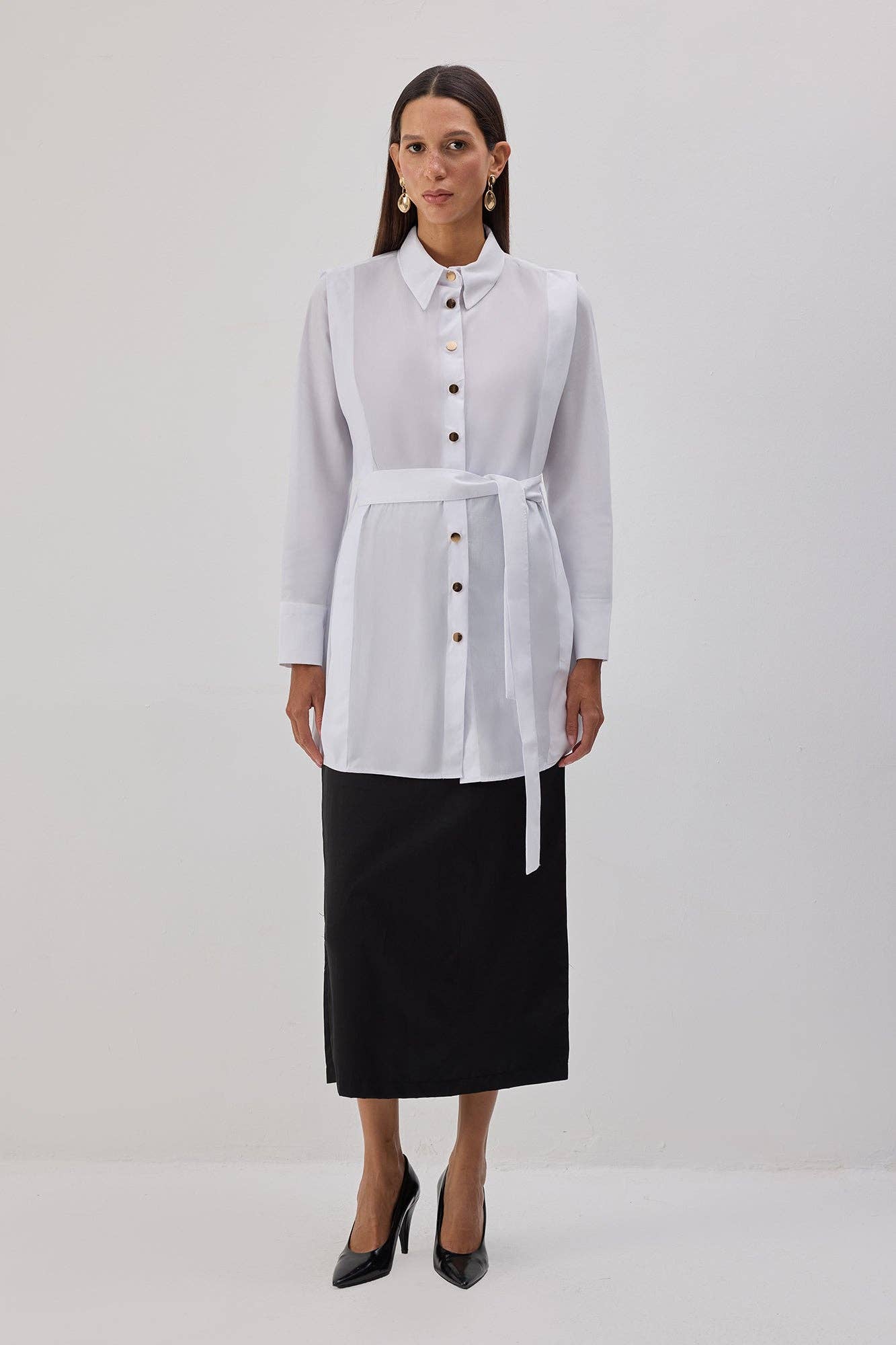 Camicia in popeline con cintura