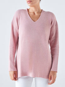 Maglione a coste con scollo a V