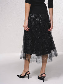 Gonna midi in tulle con paillettes