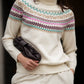 Maglione beige jacquard multicolore a collo alto