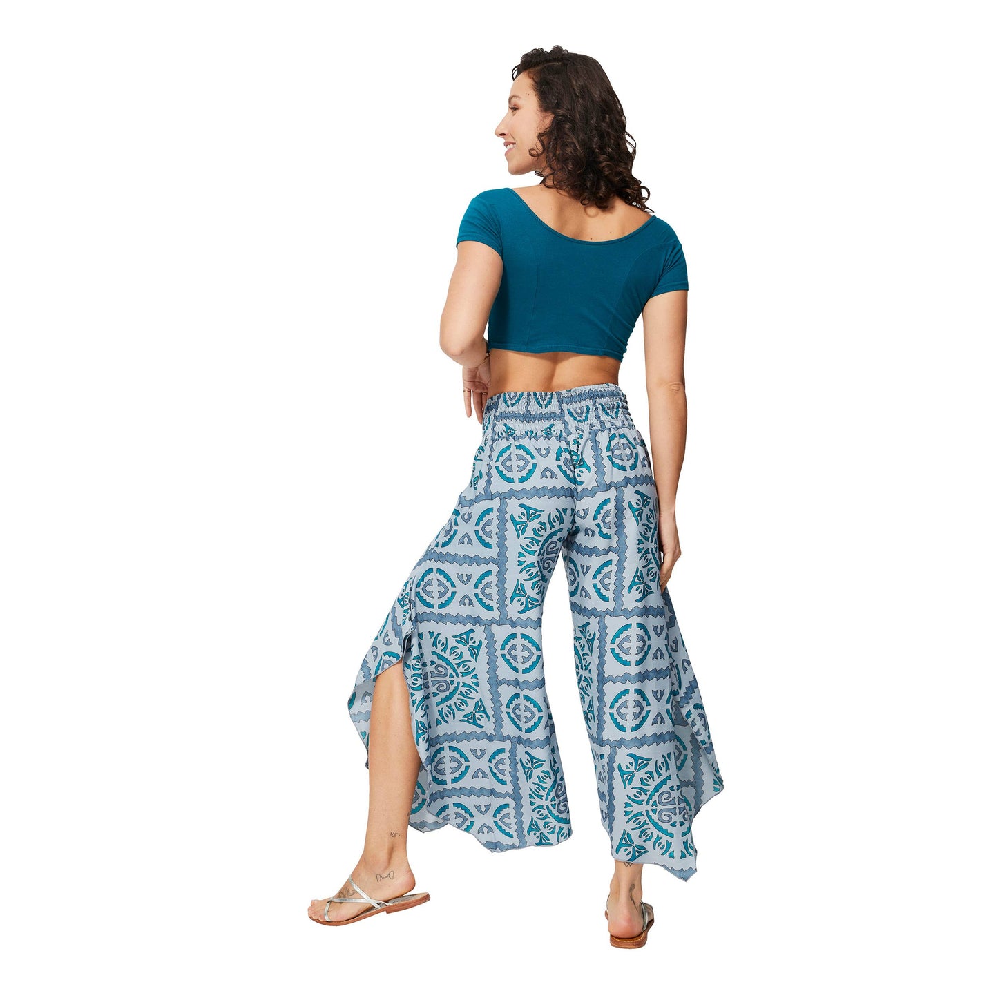 Pantaloni estivi asimmetrici boho a gamba ampia