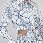Camicia Cilou Indigo con stampa e dettagli in pizzo