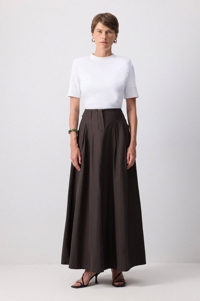 Gonna maxi a vita alta a trapezio con pince sartoriali