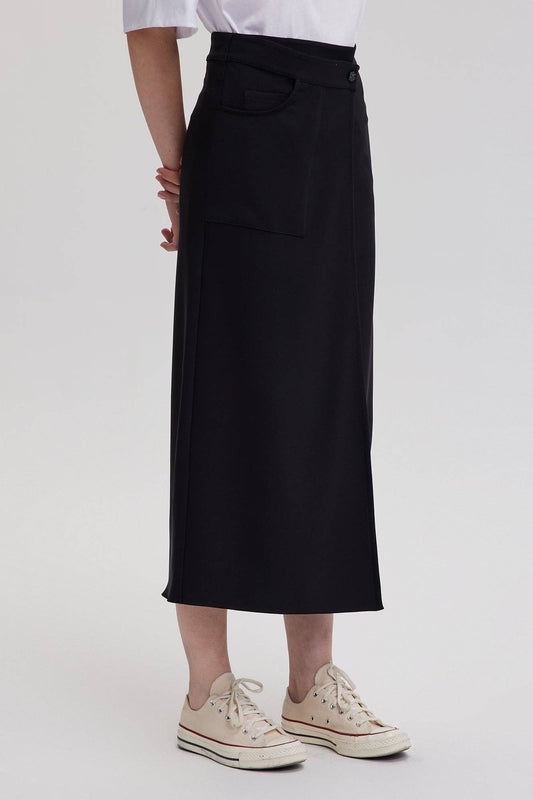 Gonna portafoglio avvolgente midi nera