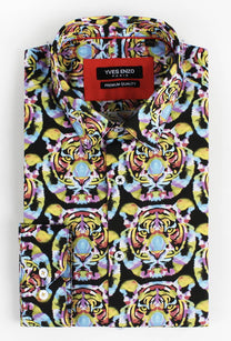 Camicia slim elasticizzata con stampa tigre