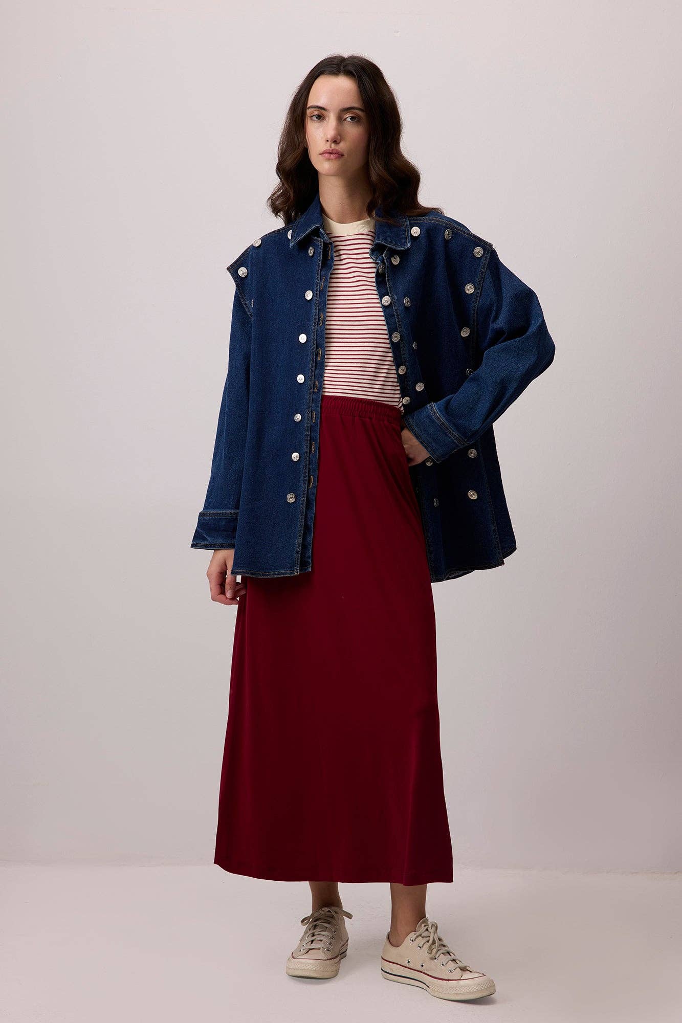 Gonna basic midi con elastico in vita bordeaux