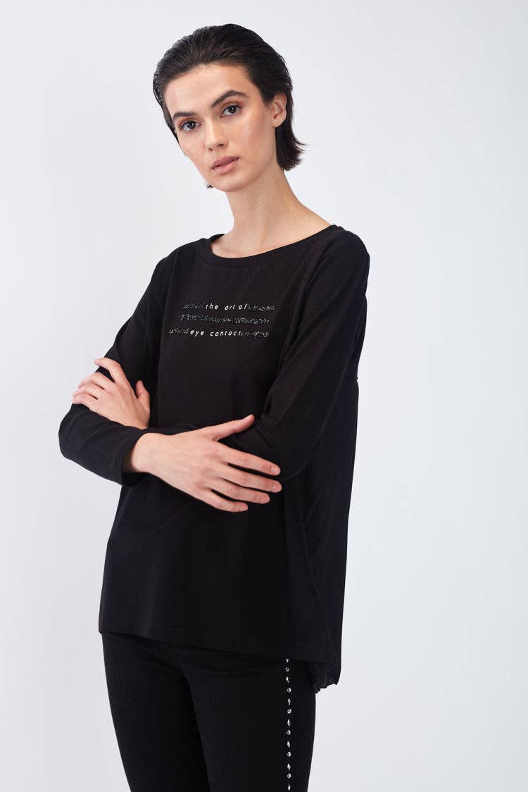 Blusa plissettata in cotone con dettaglio lettering