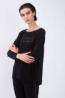 Blusa plissettata in cotone con dettaglio lettering