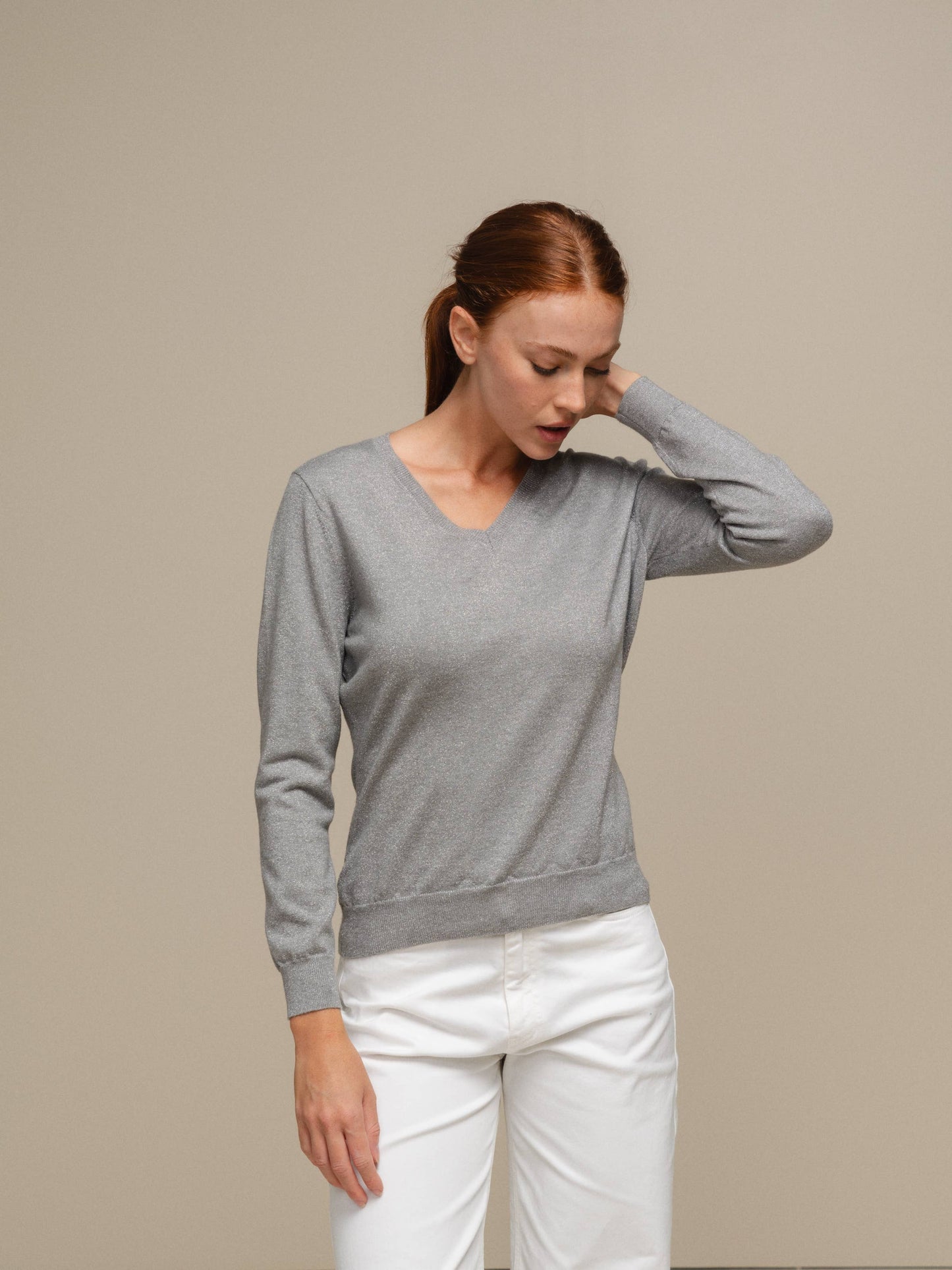 Maglione in maglia con scollo a V da donna in misto viscosa