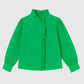 Camicia verde con rouches e collo alto