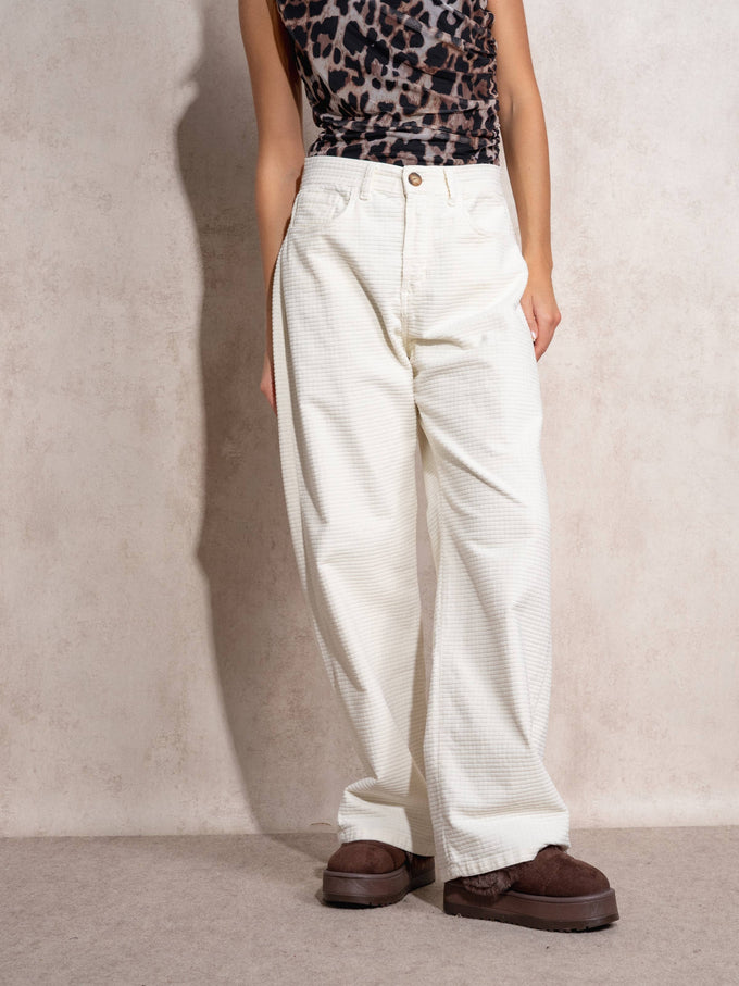 Pantaloni wide leg in cotone testurizzato
