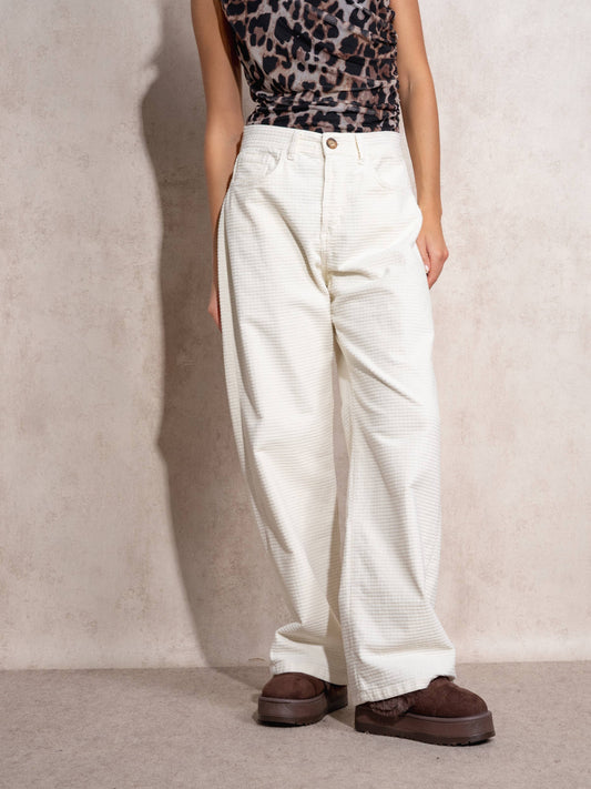 Pantaloni wide leg in cotone testurizzato