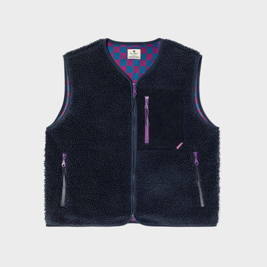 Gilet sherpa donna con zip blu navy