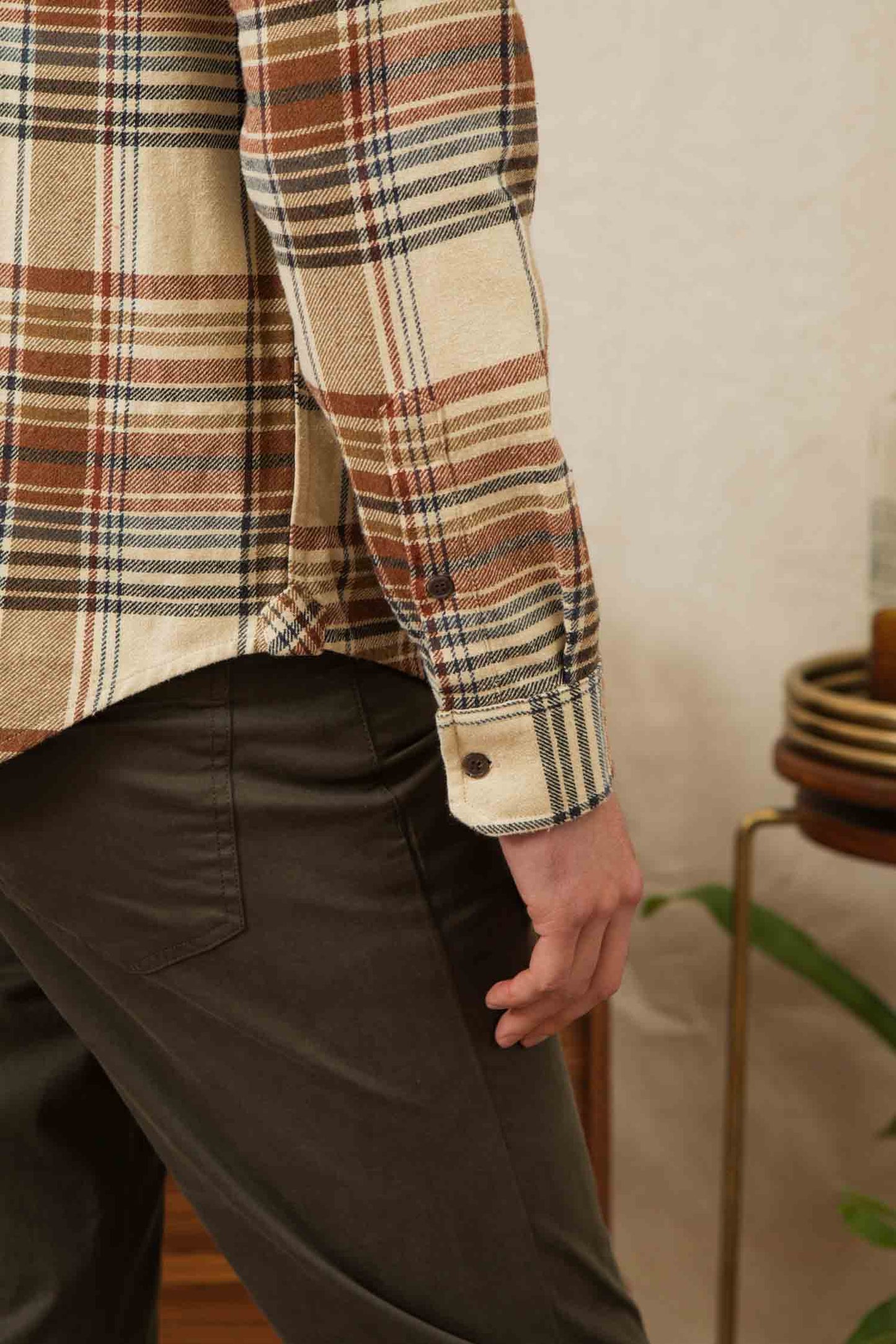 Camicia Larson in flanella a quadri color latte