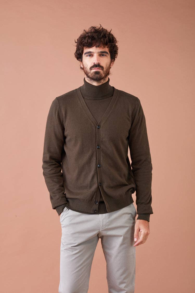 Cardigan uomo con bottoni in cotone e alpaca