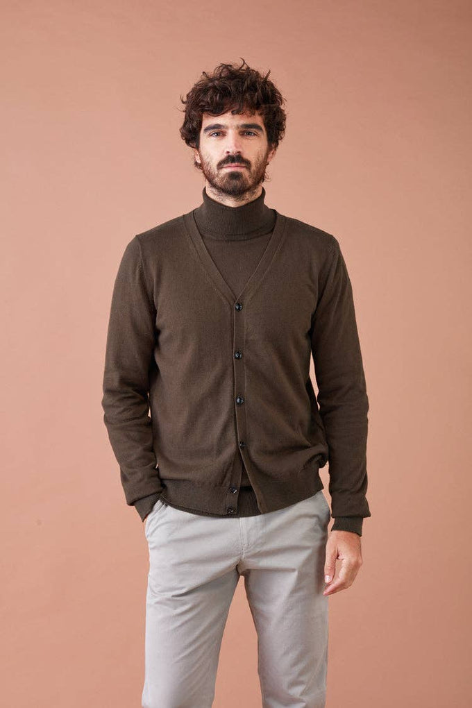Cardigan uomo con bottoni in cotone e alpaca