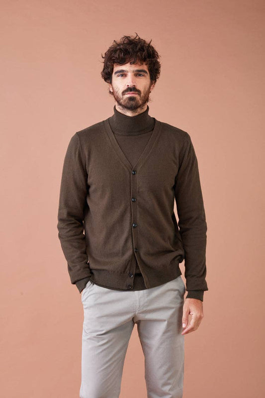 Cardigan uomo con bottoni in cotone e alpaca