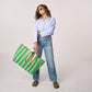 Borsa shopper a righe in cotone biologico verde