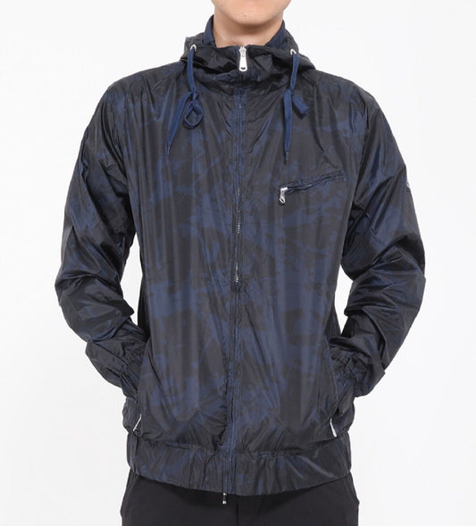 Giacca a vento uomo blu navy con cappuccio