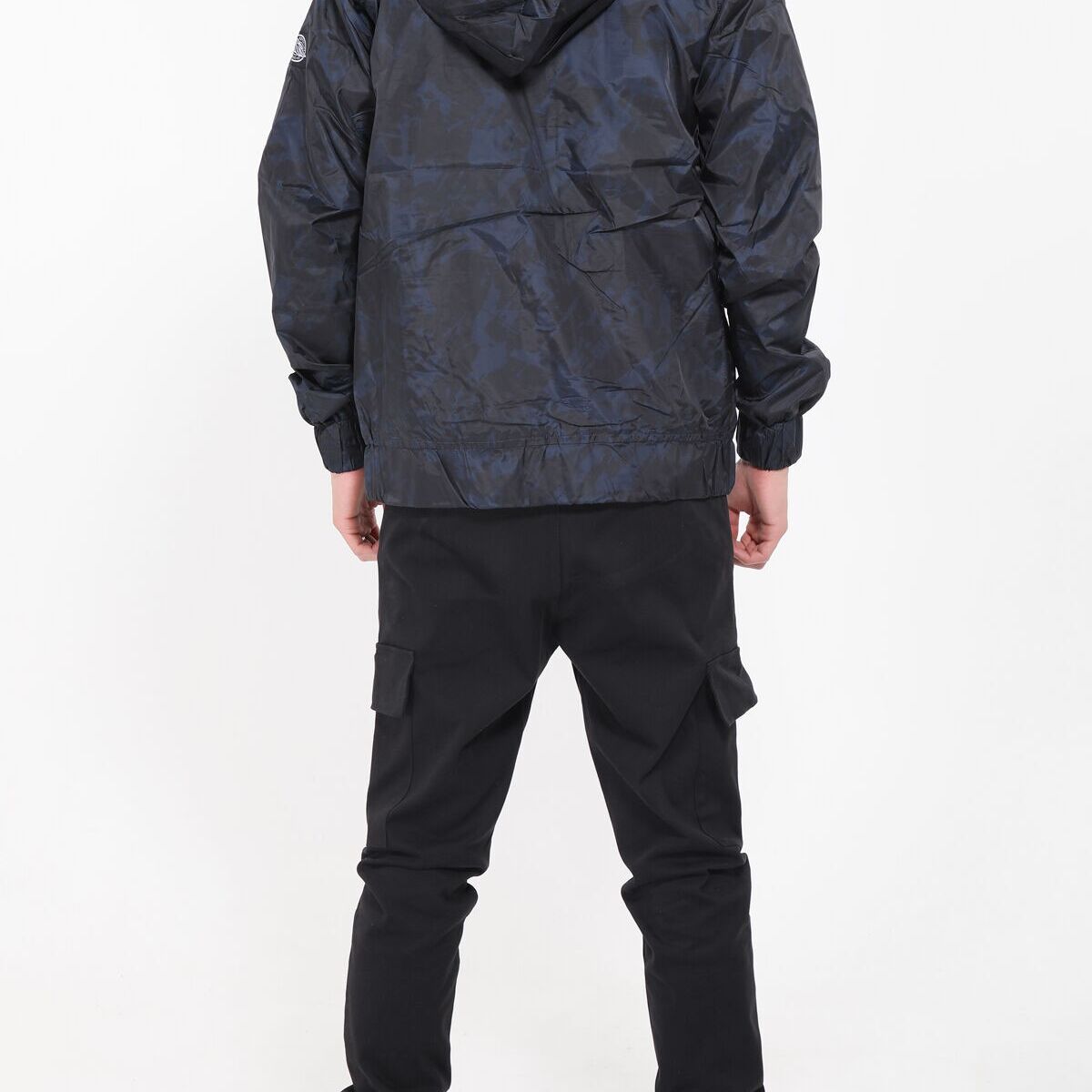 Giacca a vento uomo blu navy con cappuccio