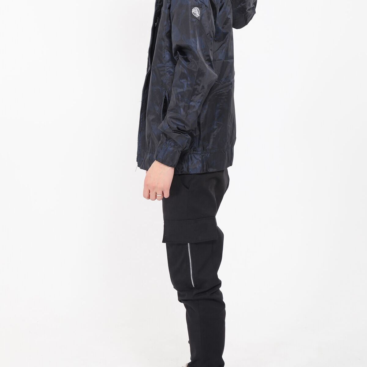 Giacca a vento uomo blu navy con cappuccio