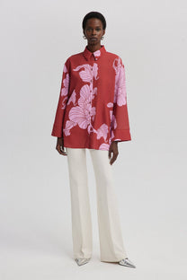 Camicia oversize in satin con stampa floreale
