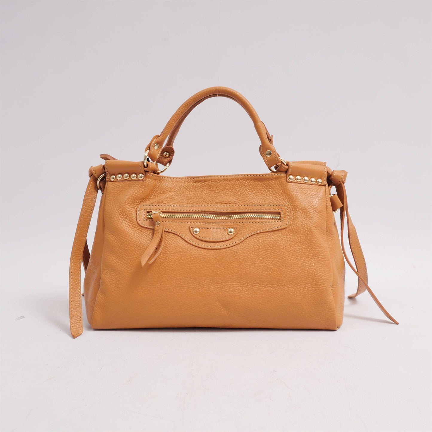 Borsa a mano in pelle con tracolla e tasca zip