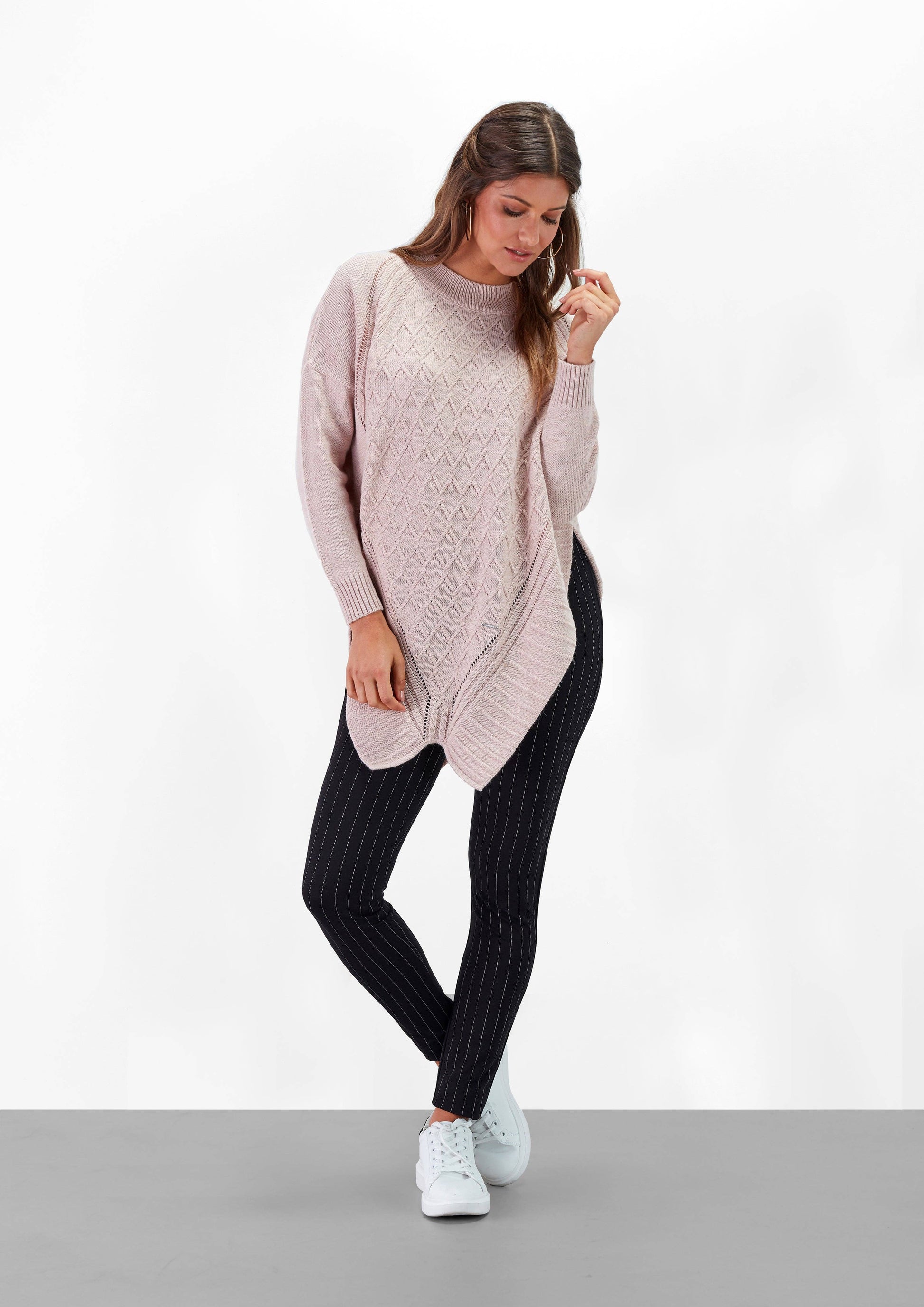 Maglione jacquard oversize rosa cipria
