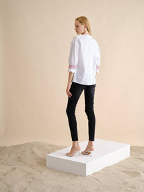 Camicetta oversize in lino e rayon con maxi colletto